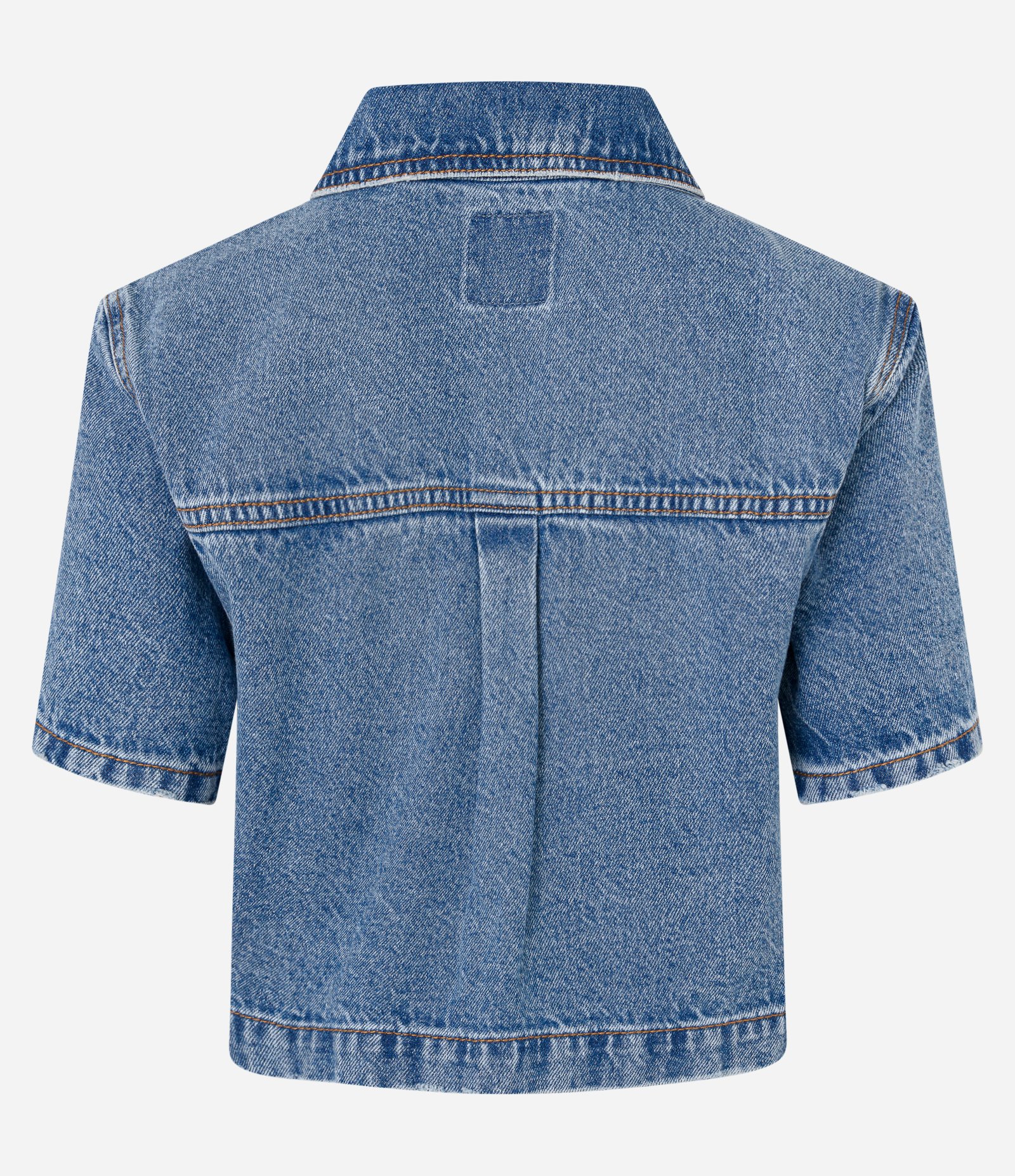 Camisa Cropped em Jeans com Bolso Azul 6