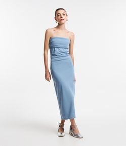 Vestido New Midi em Ponto Roma com Busto Sobreposto e Drapeado Lateral