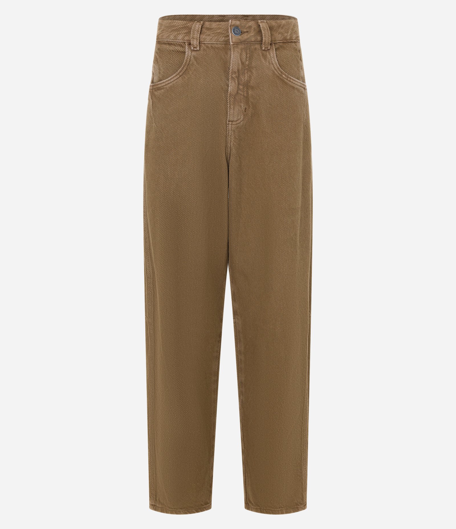 Calça Balloon Crooped Cintura Média em Sarja com Bolsos Marrom 5