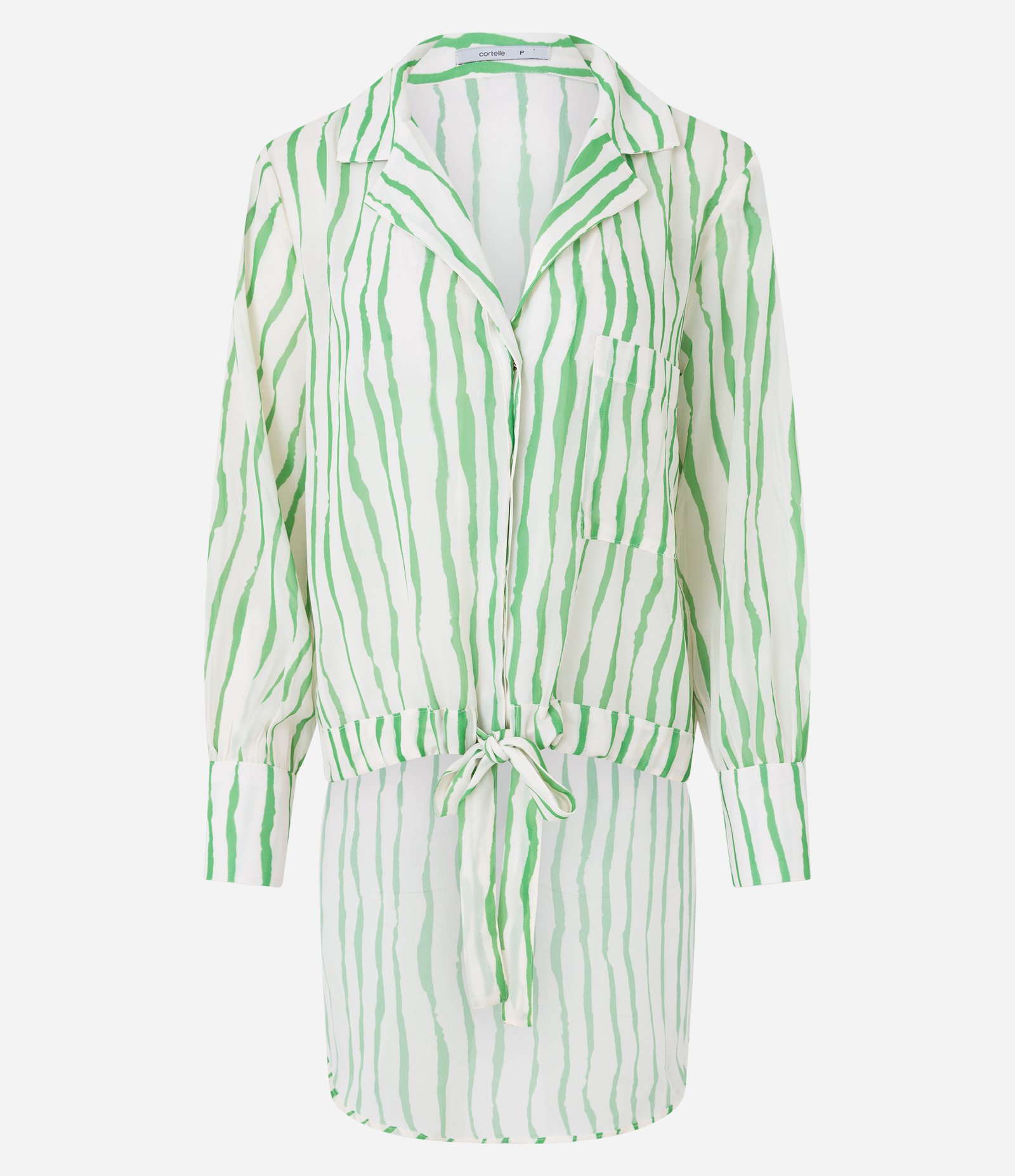 Camisa em Crepe com Barra Alongada nas Costas Verde/ Off White 6