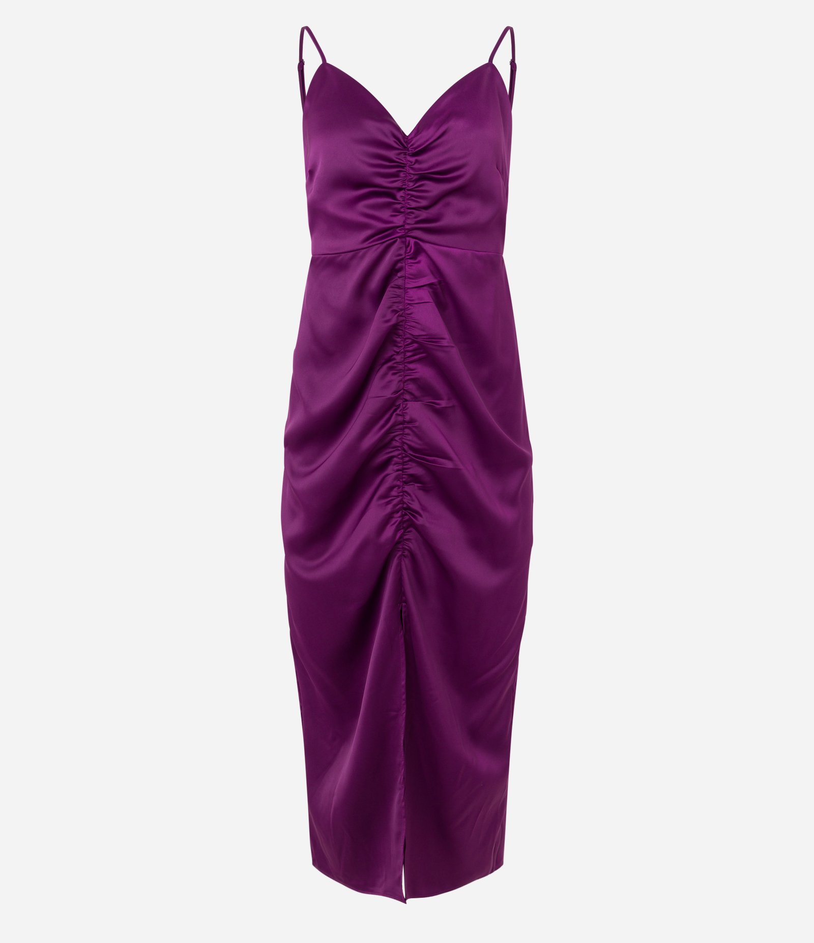 Vestido New Midi Acetinado com Franzidinho e Fenda Frontal Roxo 5