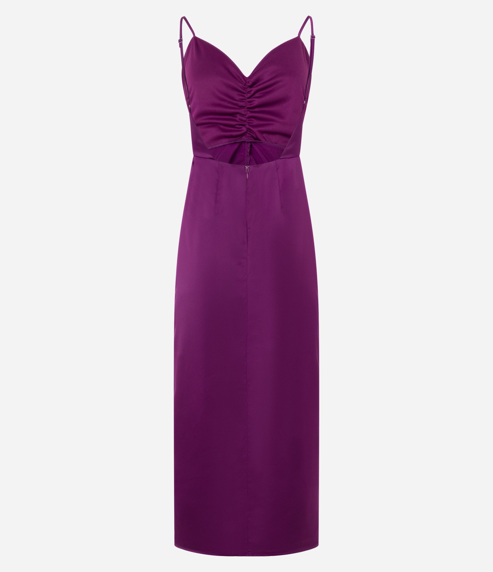 Vestido New Midi Acetinado com Franzidinho e Fenda Frontal Roxo 6