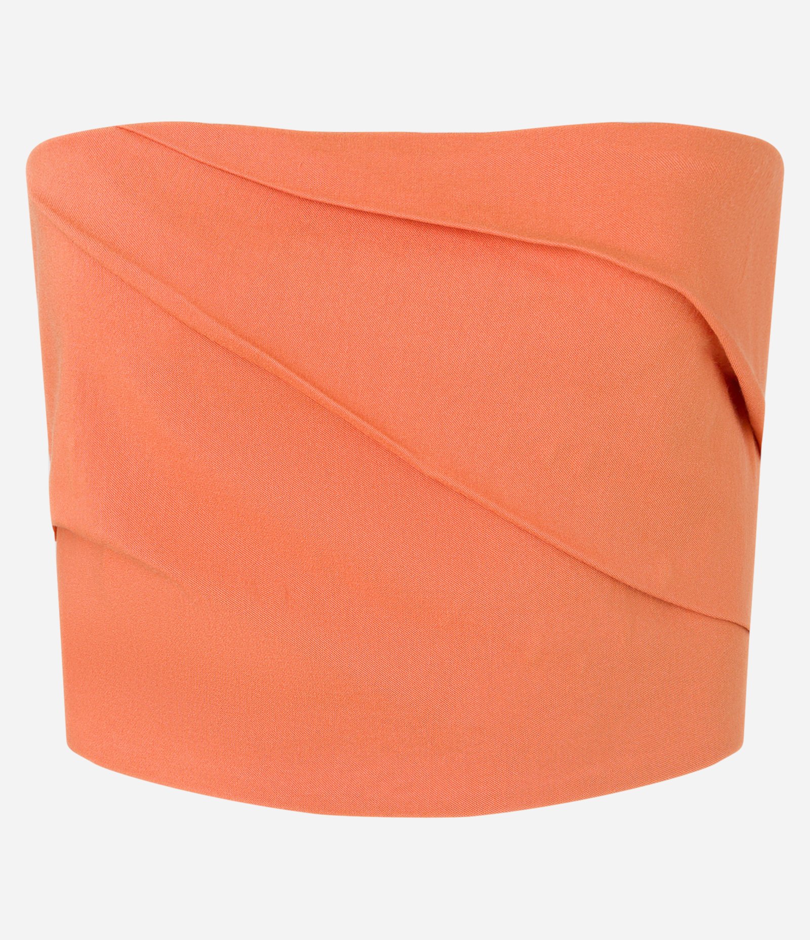 Blusa Cropped em Bengaline com Pregas Diagonais Assimétricas Laranja 5
