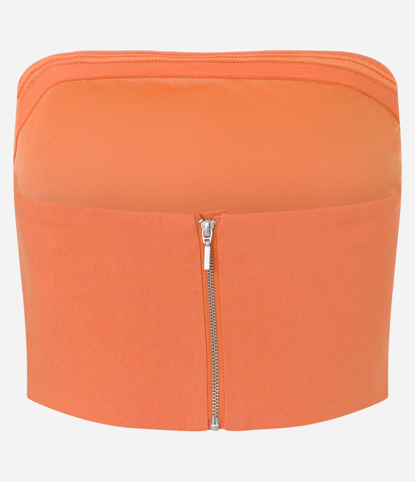 Blusa Cropped em Bengaline com Pregas Diagonais Assimétricas Laranja 6