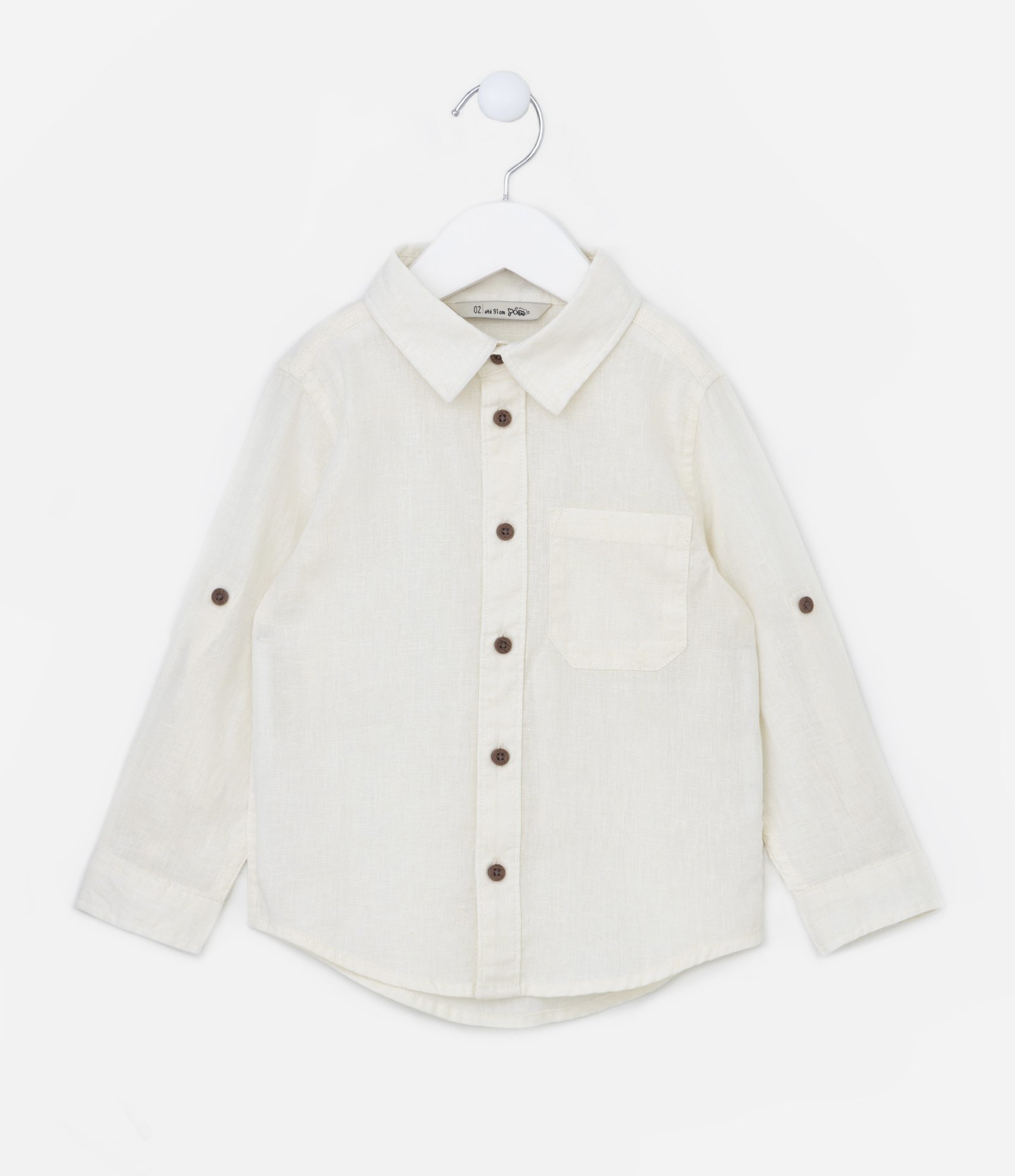 Camisa Infantil Linho com Bolsinho e Botões - Tam 1 a 4 Anos Branco 1