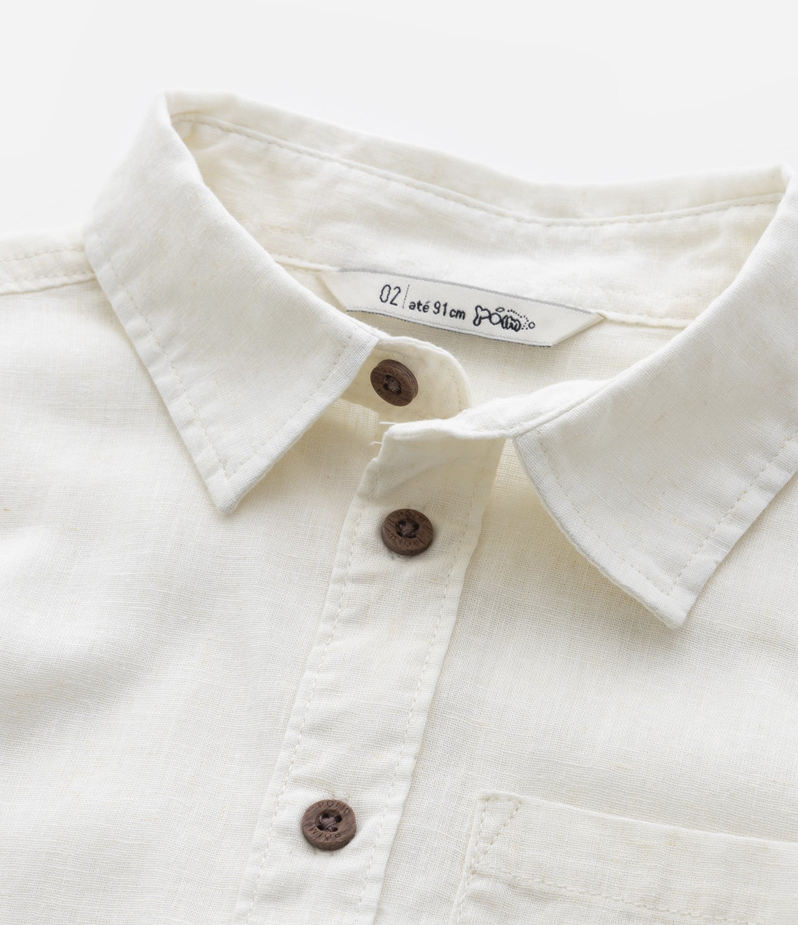 Camisa Infantil Linho com Bolsinho e Botões - Tam 1 a 4 Anos Branco 6