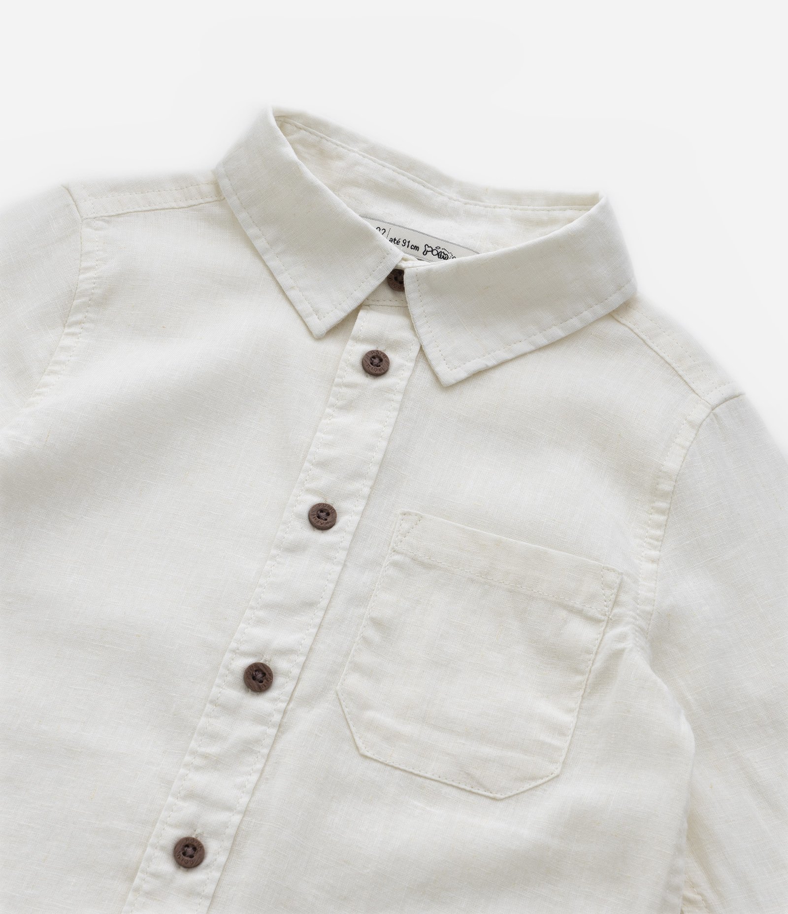 Camisa Infantil Linho com Bolsinho e Botões - Tam 1 a 4 Anos Branco 7