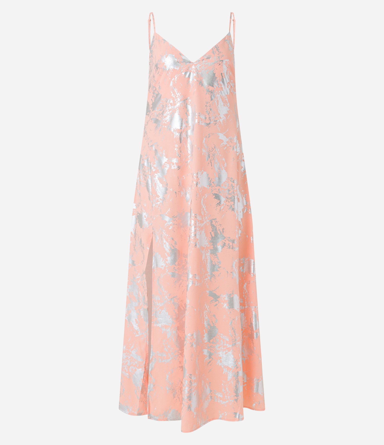 Vestido New Midi em Crepe Metalizado com Fenda Lateral e Foil Rosa 5