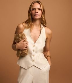 Colete Frente Única em Viscolinho com Detalhes em Foil