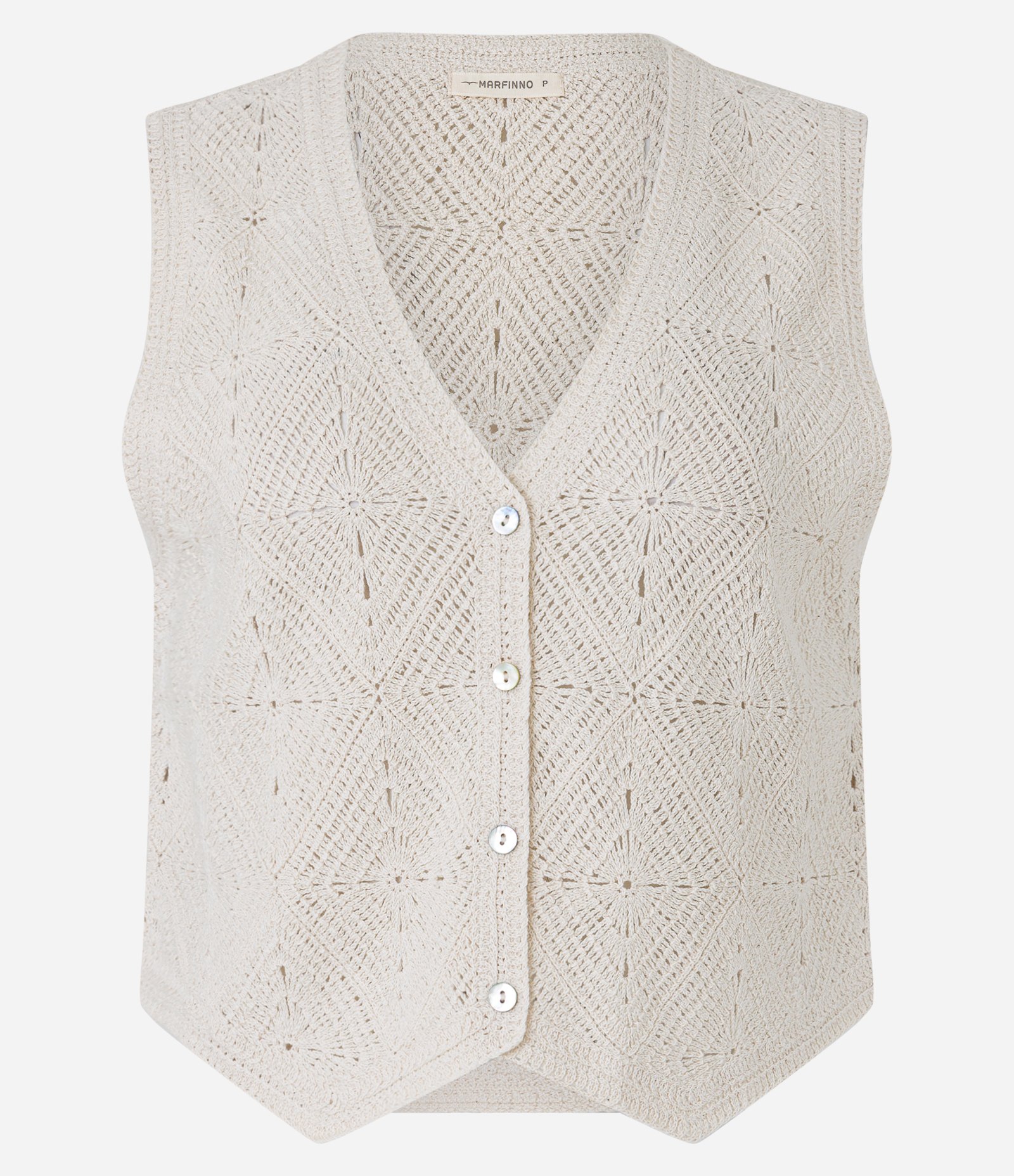 Colete em Tricô com Ponto Crochê e Botões Bege 5