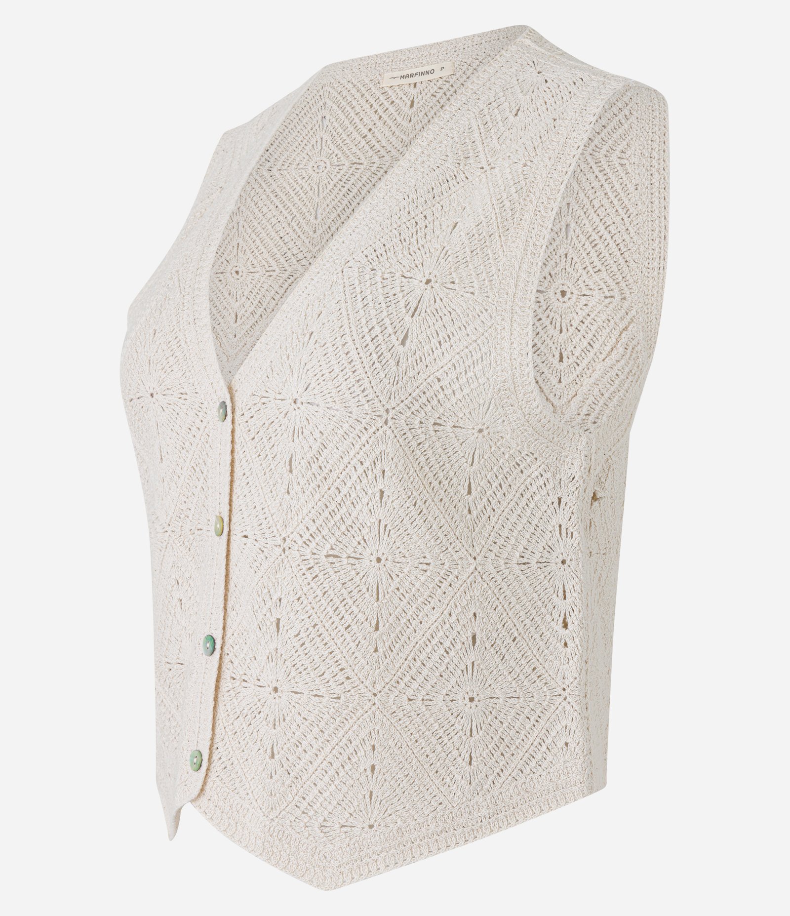Colete em Tricô com Ponto Crochê e Botões Bege 6