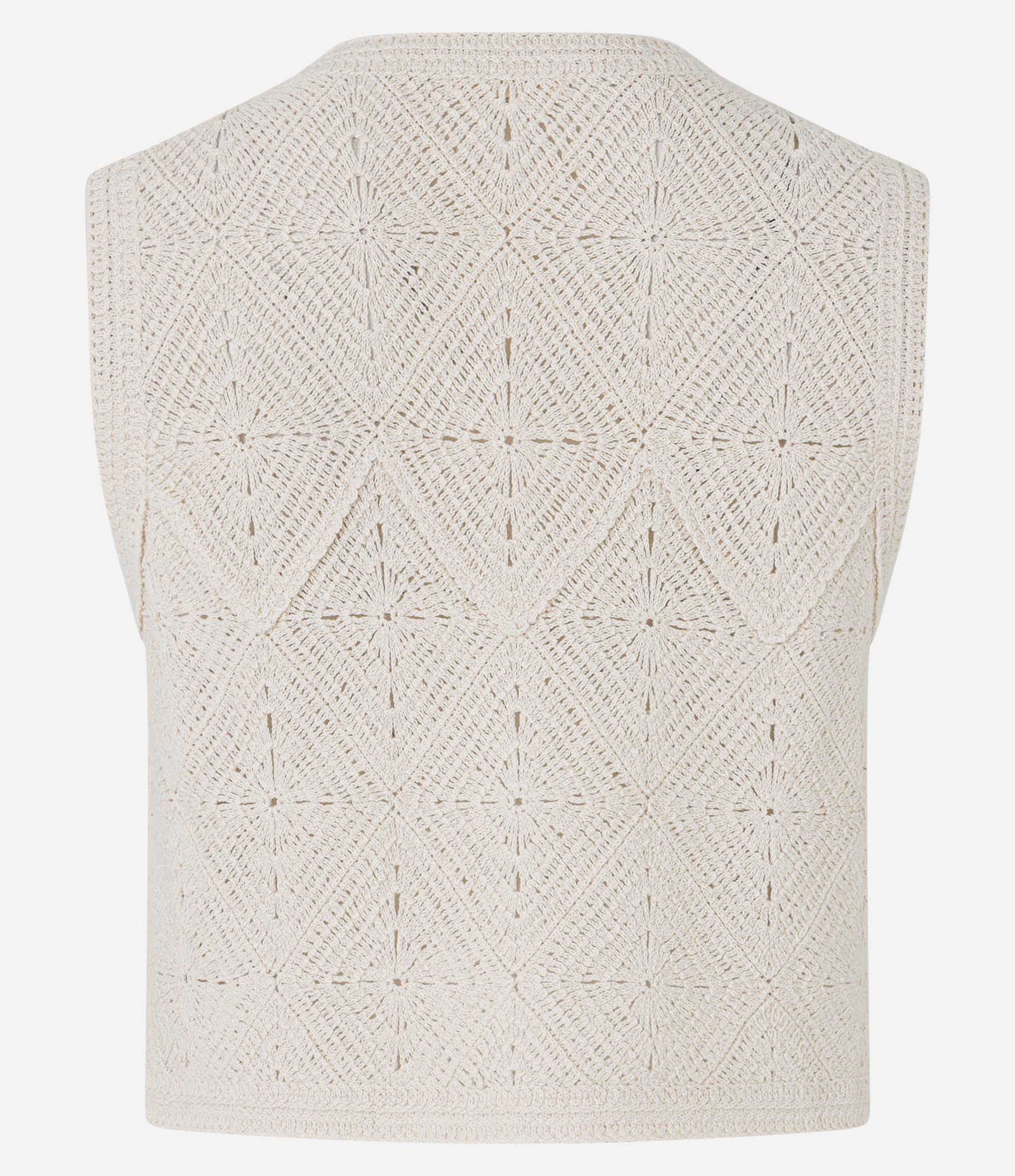 Colete em Tricô com Ponto Crochê e Botões Bege 7