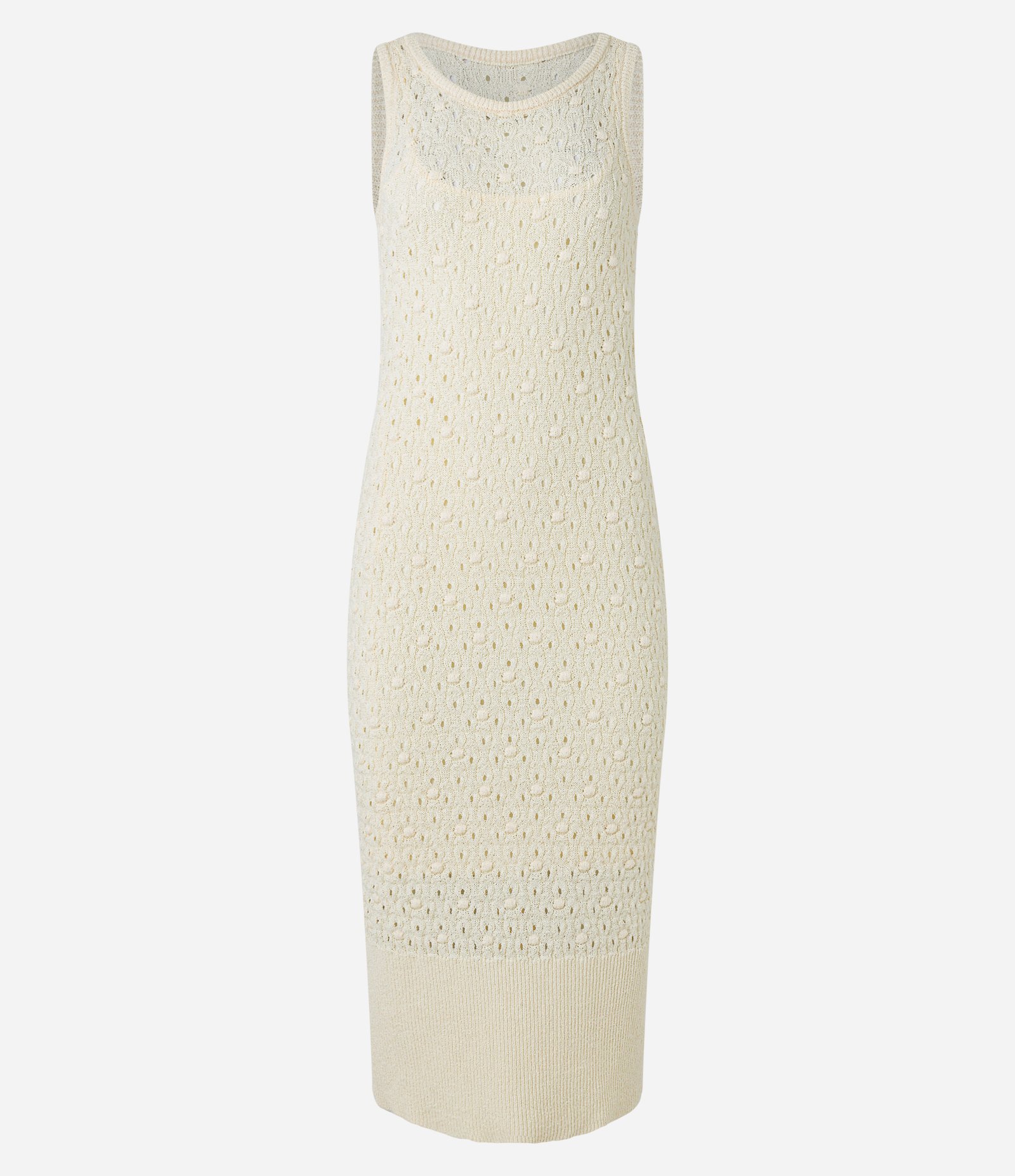 Vestido Reto Midi Sem Manga em Tricô Texturizado Off White 7