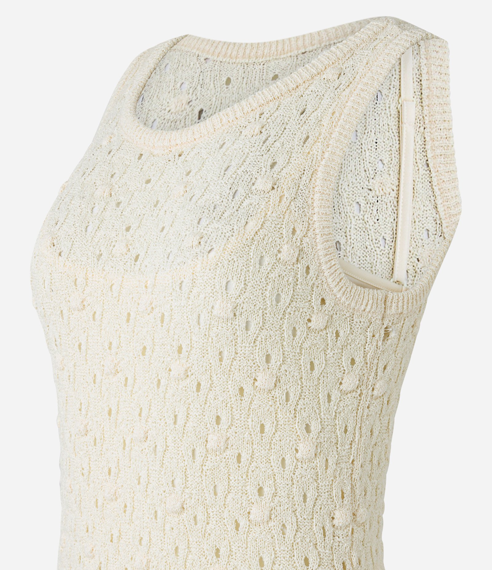 Vestido Reto Midi Sem Manga em Tricô Texturizado Off White 8