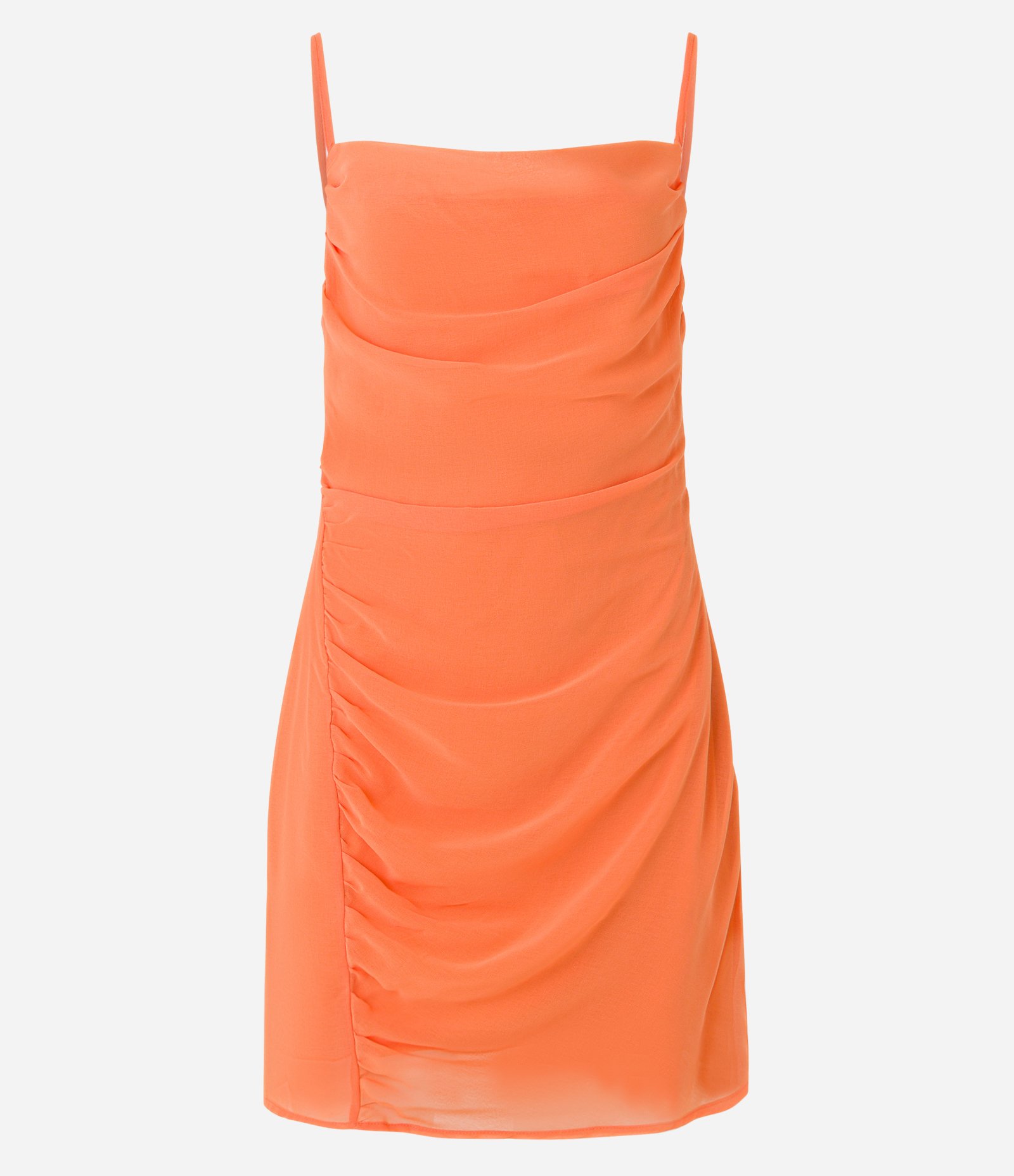 Vestido Curto em Chiffon com Decote Degagê e 
Franzidinho Lateral Assimétrico Laranja 5