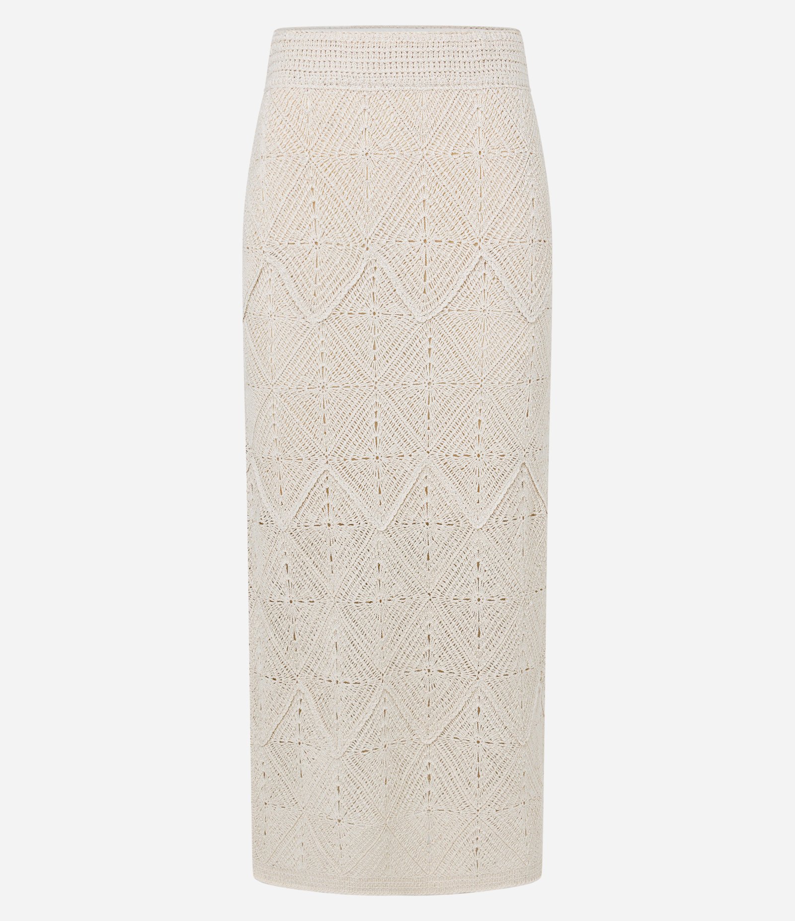Saia Reta Midi em Tricô com Efeito Crochê Bege 5
