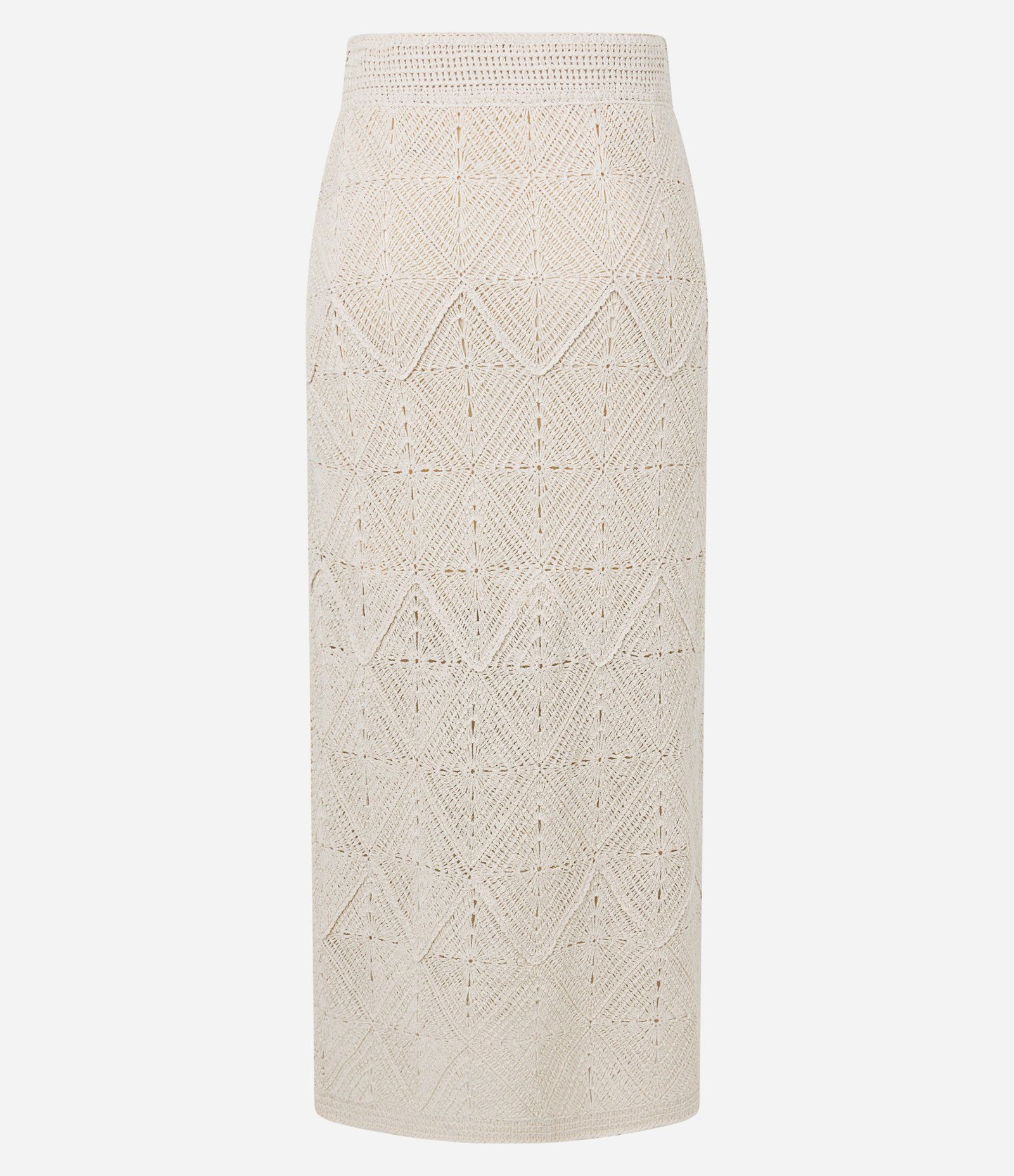 Saia Reta Midi em Tricô com Efeito Crochê Bege 7