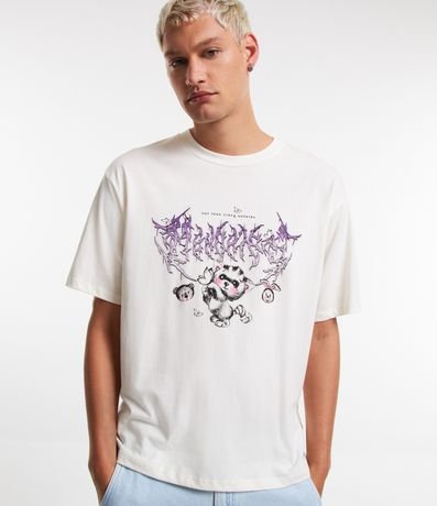 Camiseta Boxy em Algodão e Estampa Ursinho com Lettering Tribal Menor preço em Camiseta Boxy em Algodão e Estampa Ursinho com Lettering Tribal