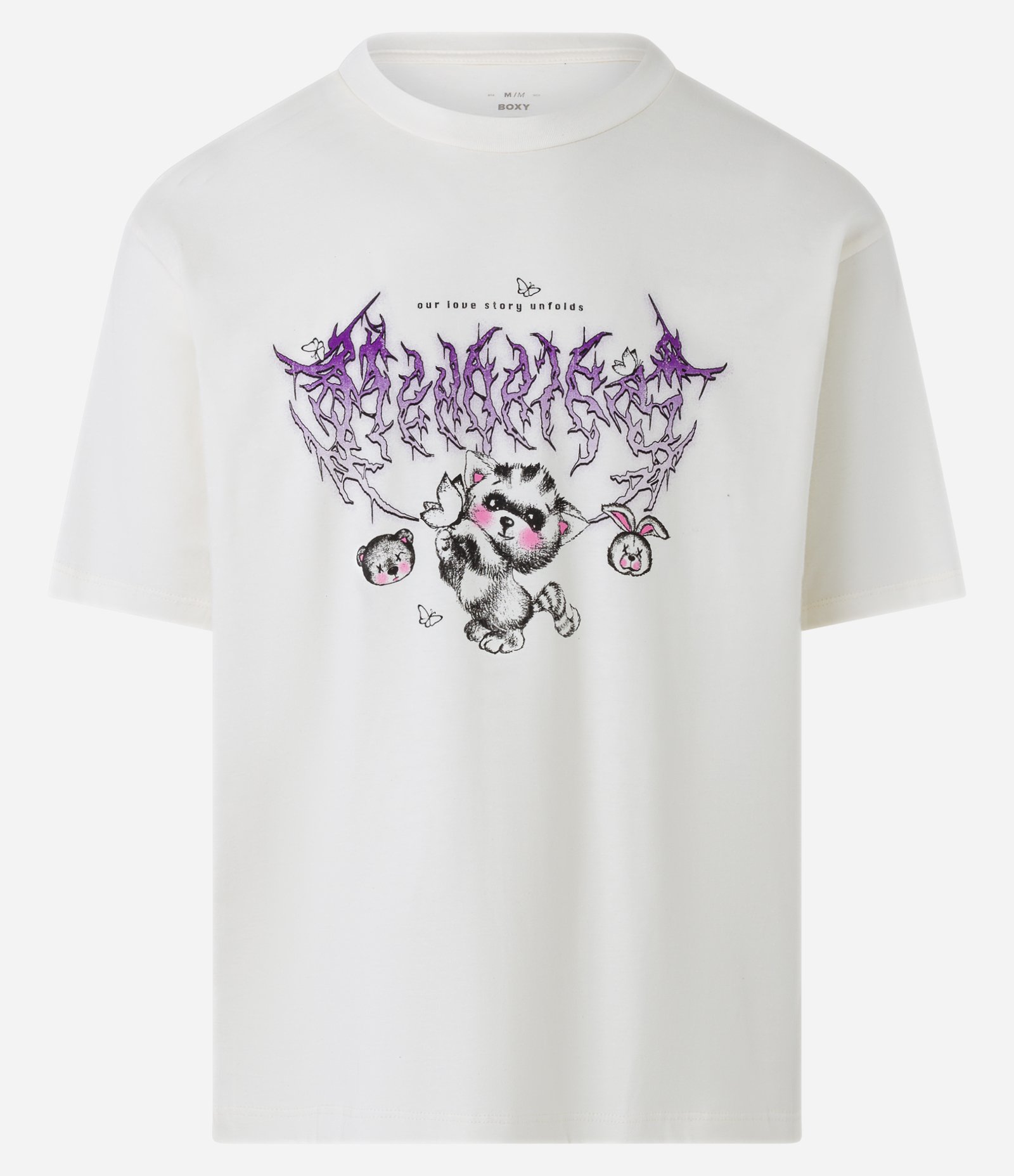 Camiseta Boxy em Algodão e Estampa Ursinho com Lettering Tribal Branco 5