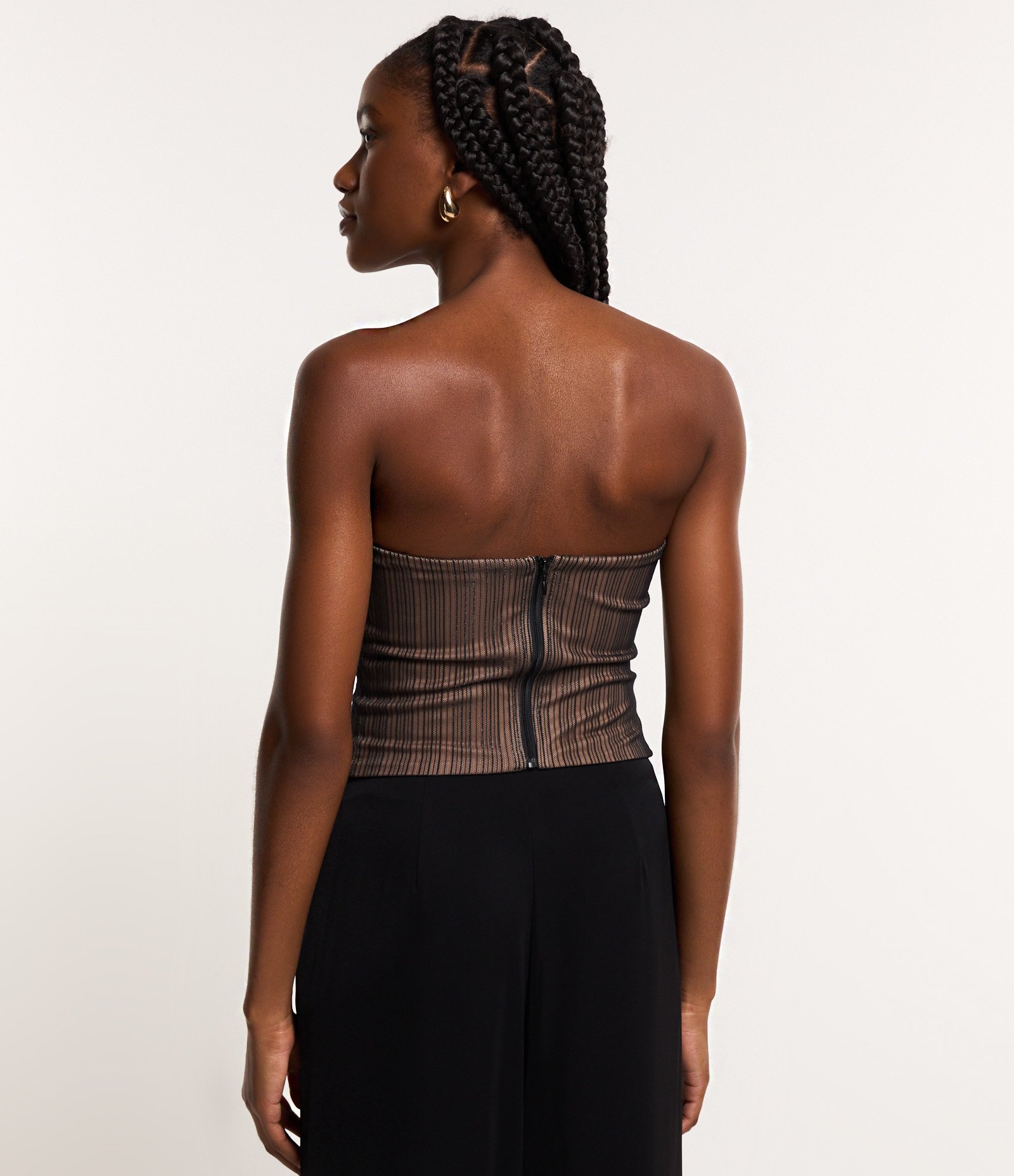 Blusa Corset em Tule com Textura e Zíper nas Costas Preto 3