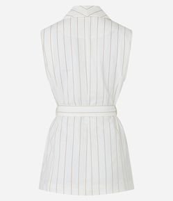 Colete Alongado Alfaiatado em Poliamida Listrada com Amarração