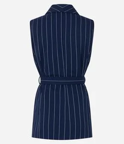 Colete Alongado Alfaiatado em Poliamida Listrada com Amarração