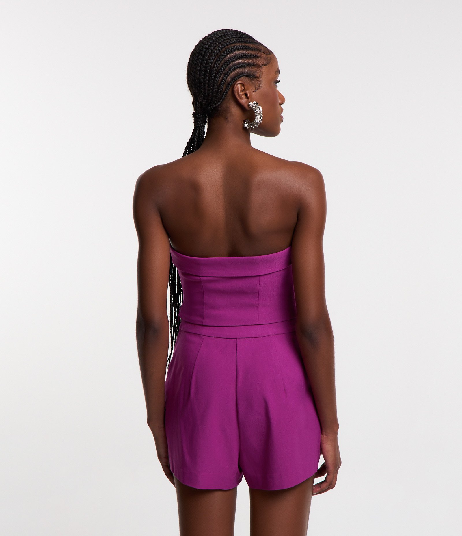 Blusa Cropped em Bengaline com Decote Viradinho Rosa 3