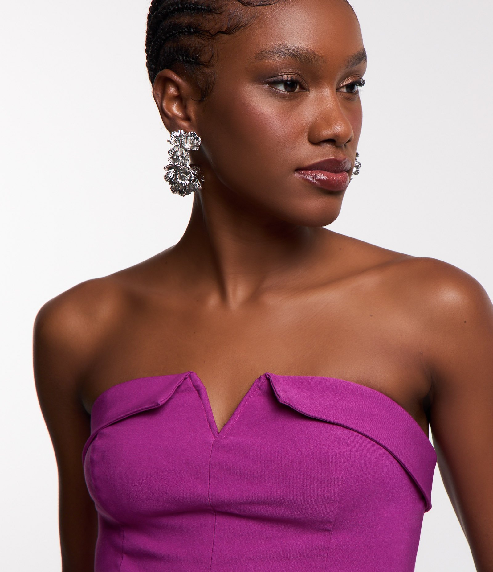 Blusa Cropped em Bengaline com Decote Viradinho Rosa 4