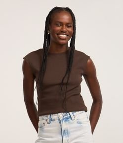 Blusa sem Manga em Ribana com Ombro Deslocado