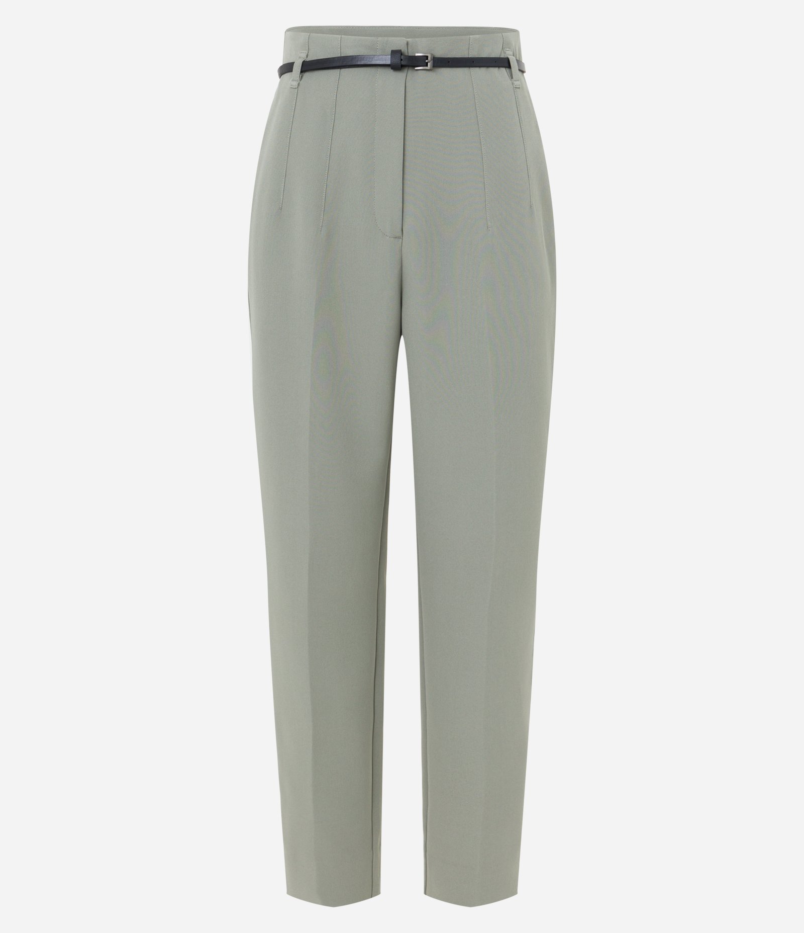 Calça Cenoura Alfaiatada com Cintinho em Material Sintético Verde Acinzentado 5