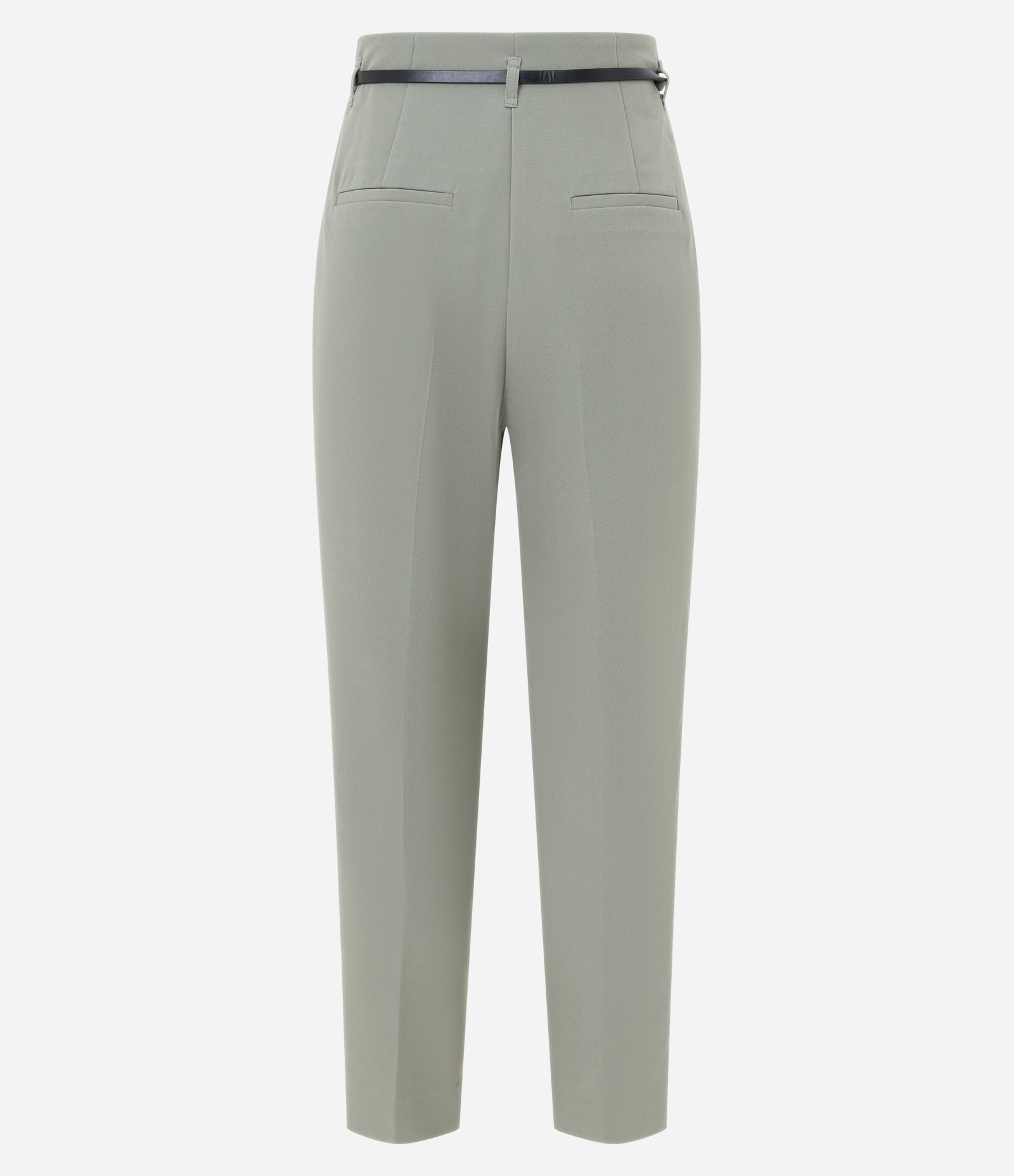 Calça Cenoura Alfaiatada com Cintinho em Material Sintético Verde Acinzentado 6