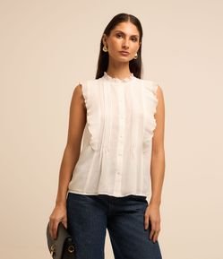 Camisa sem Manga em Chiffon com Babados e Texturas