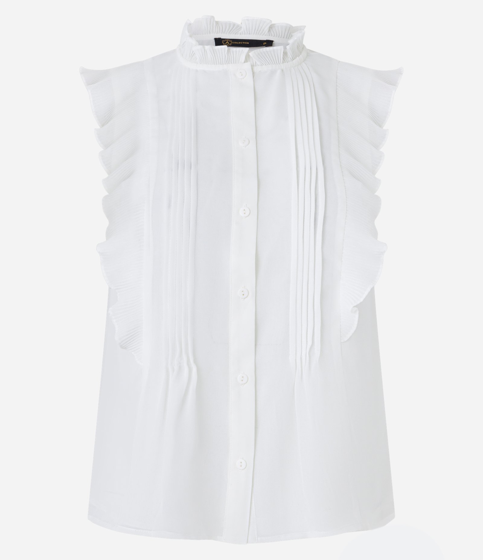 Camisa sem Manga em Chiffon com Babados e Texturas Branco Neve 3