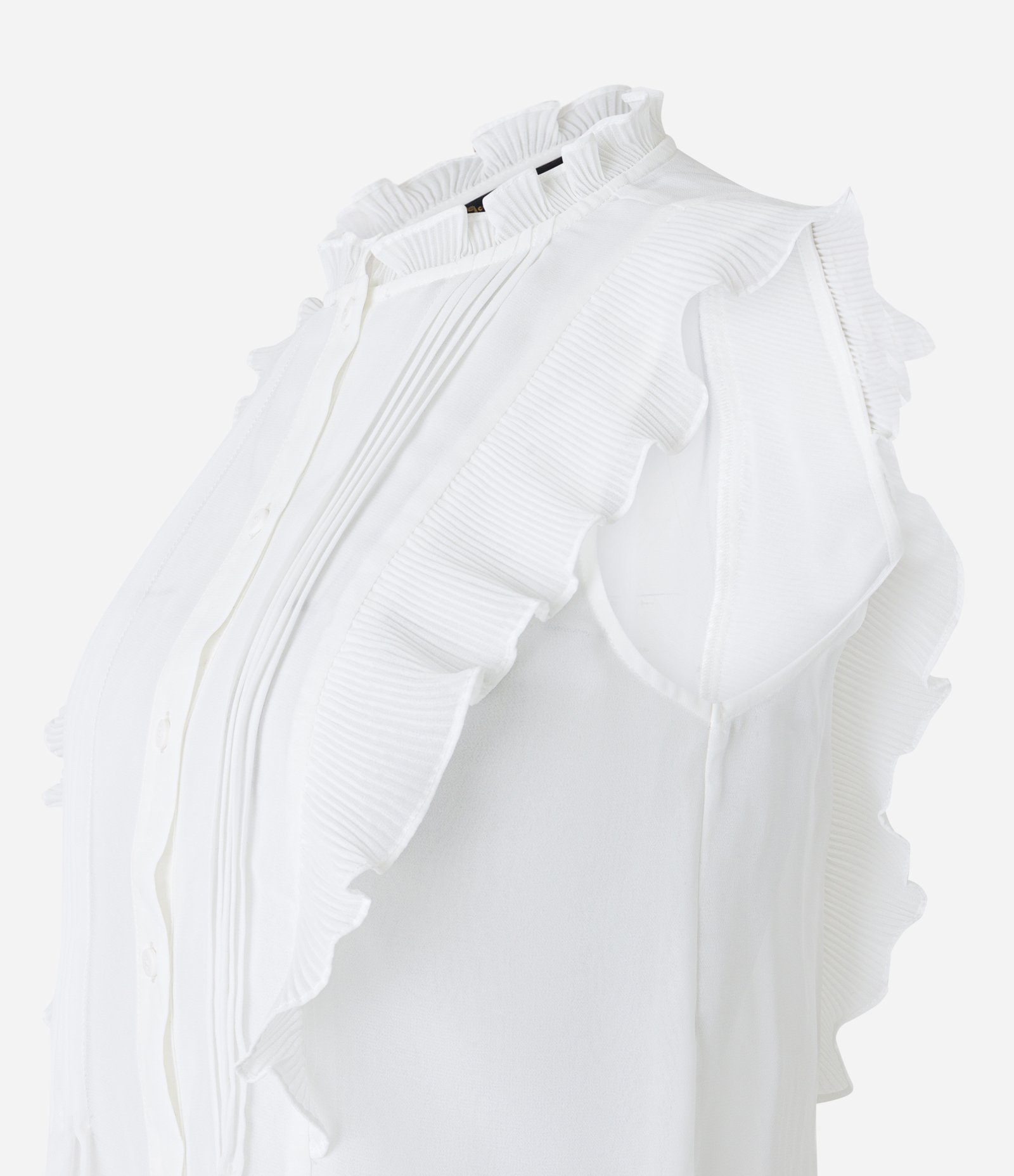 Camisa sem Manga em Chiffon com Babados e Texturas Branco Neve 4