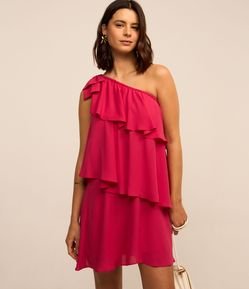 Vestido Ombro Só em Chiffon com Babados