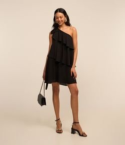 Vestido Ombro Só em Chiffon com Babados