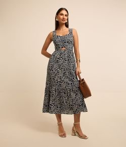 Vestido Midi em Airflow com Recorte Vazado e Estampa Abstrata