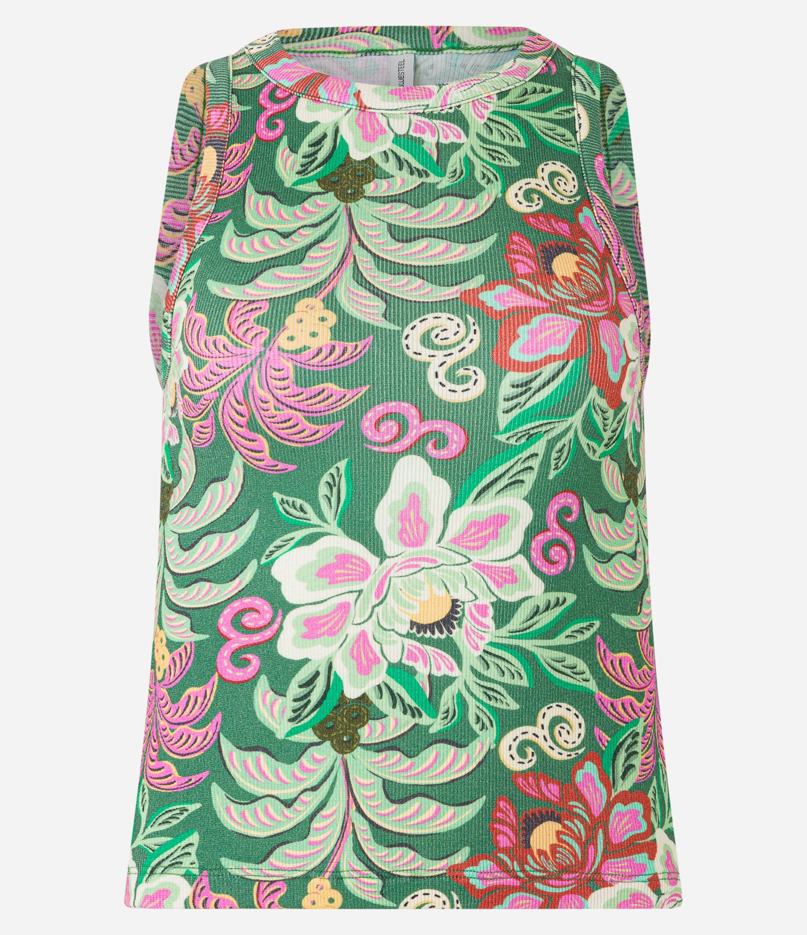 Blusa Regata Nadador em Ribana com Flores Estampadas Verde 5