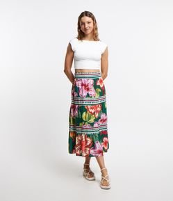 Saia New Midi em Viscose com Estampa Floral