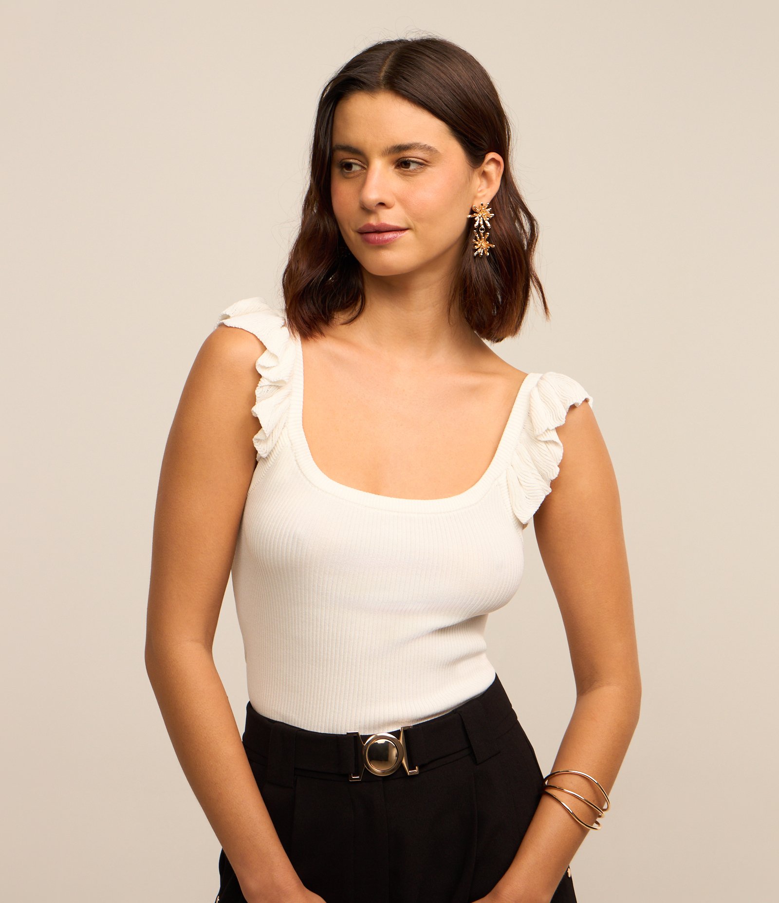 Blusa em Tricô com Babadinhos nas Alças Branco Neve 3