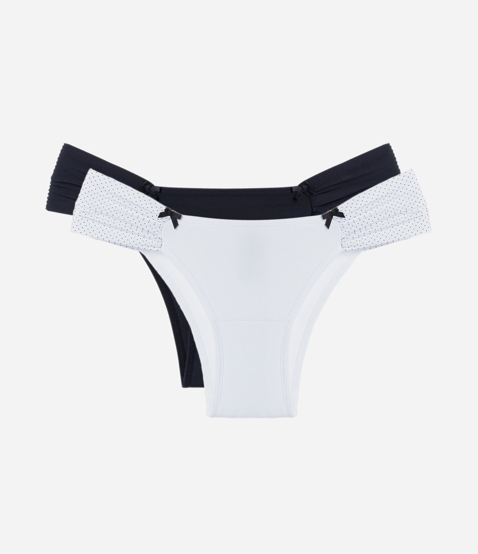 Kit 2 Calcinhas Biquíni em Microfibra com Laterais Drapeadas Sem Estampa Branco Neve/Preto 1