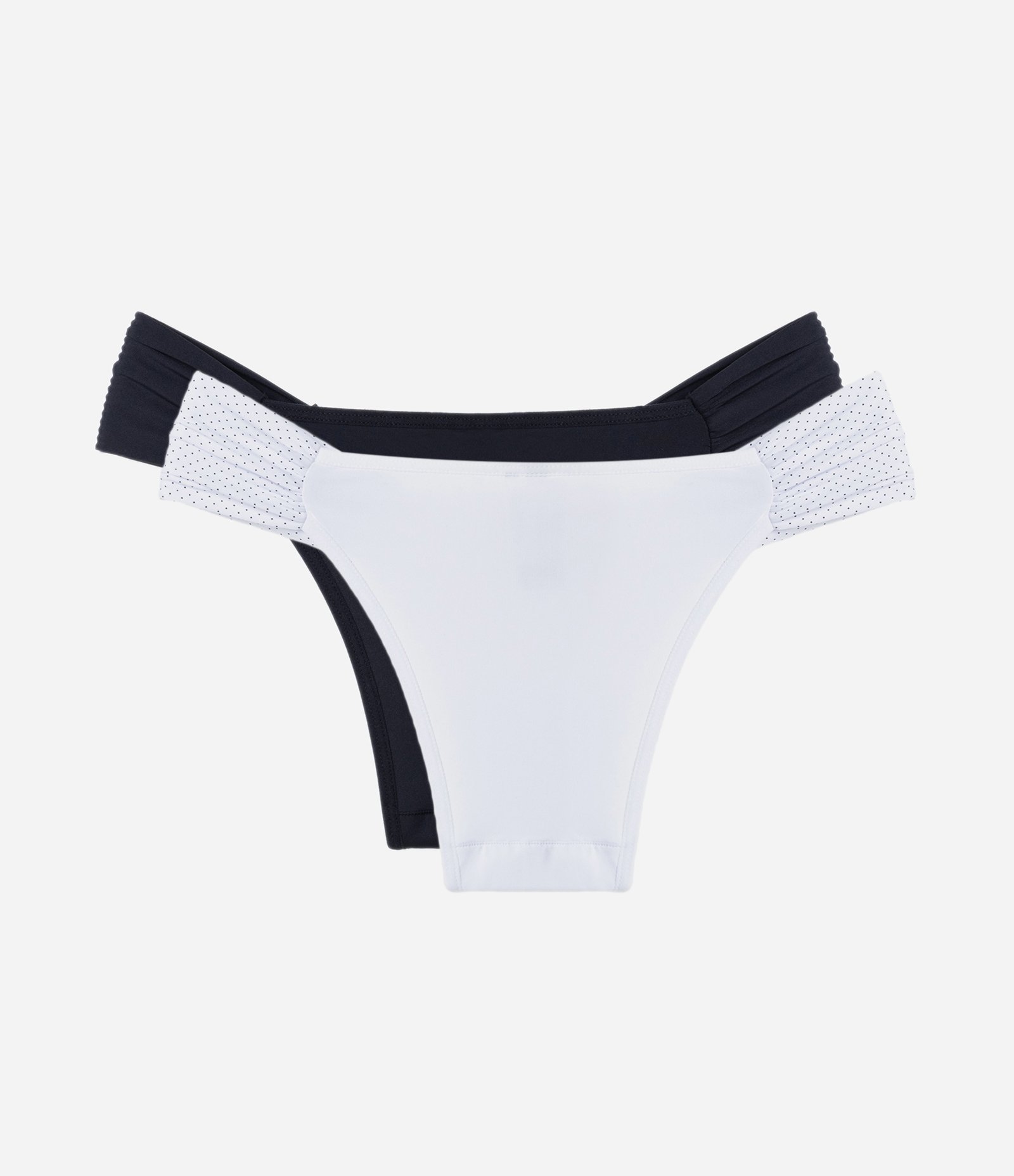 Kit 2 Calcinhas Biquíni em Microfibra com Laterais Drapeadas Sem Estampa Branco Neve/Preto 2
