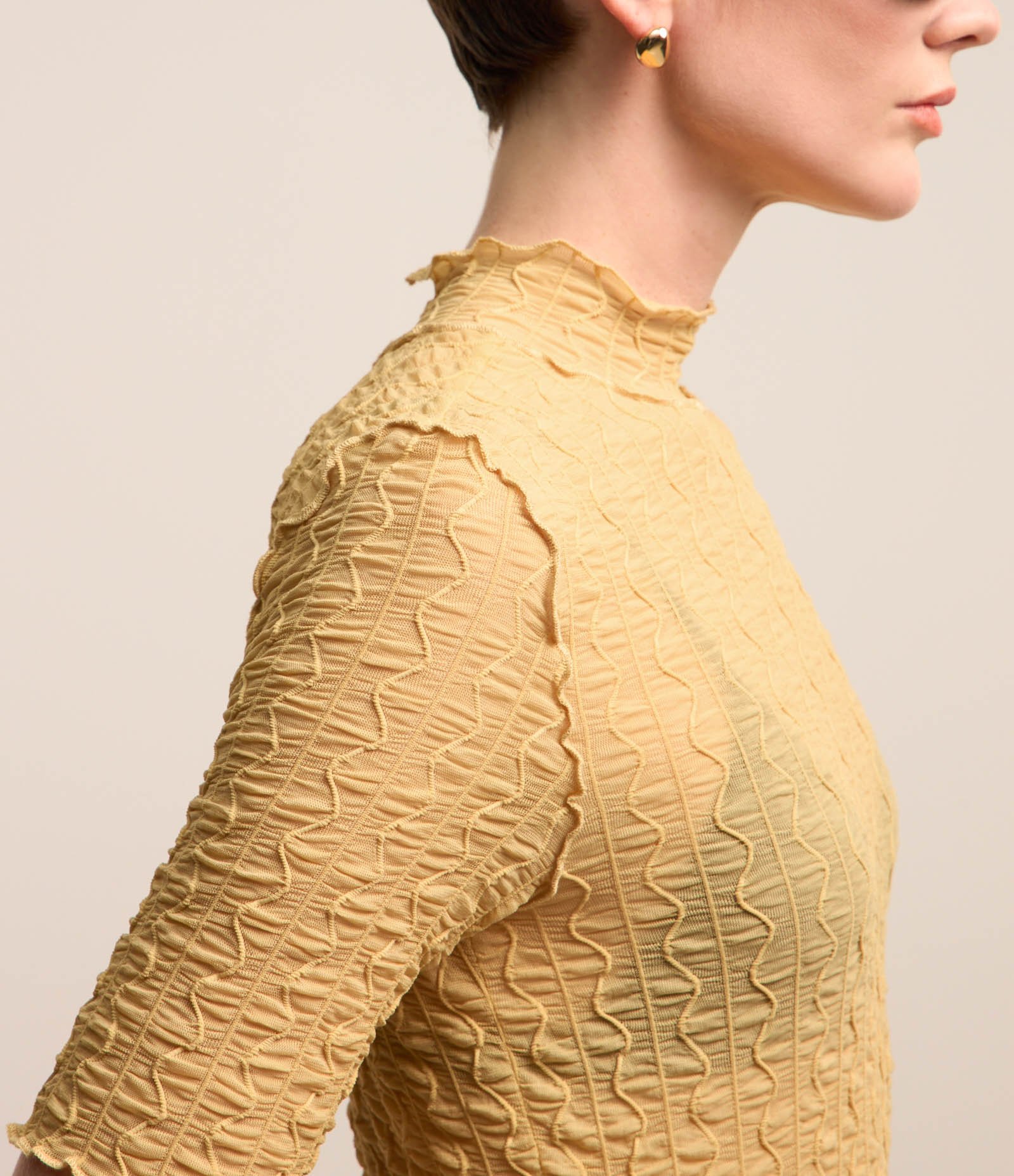 Blusa em Malha Texturizada com Golinha Alta Amarelo 4