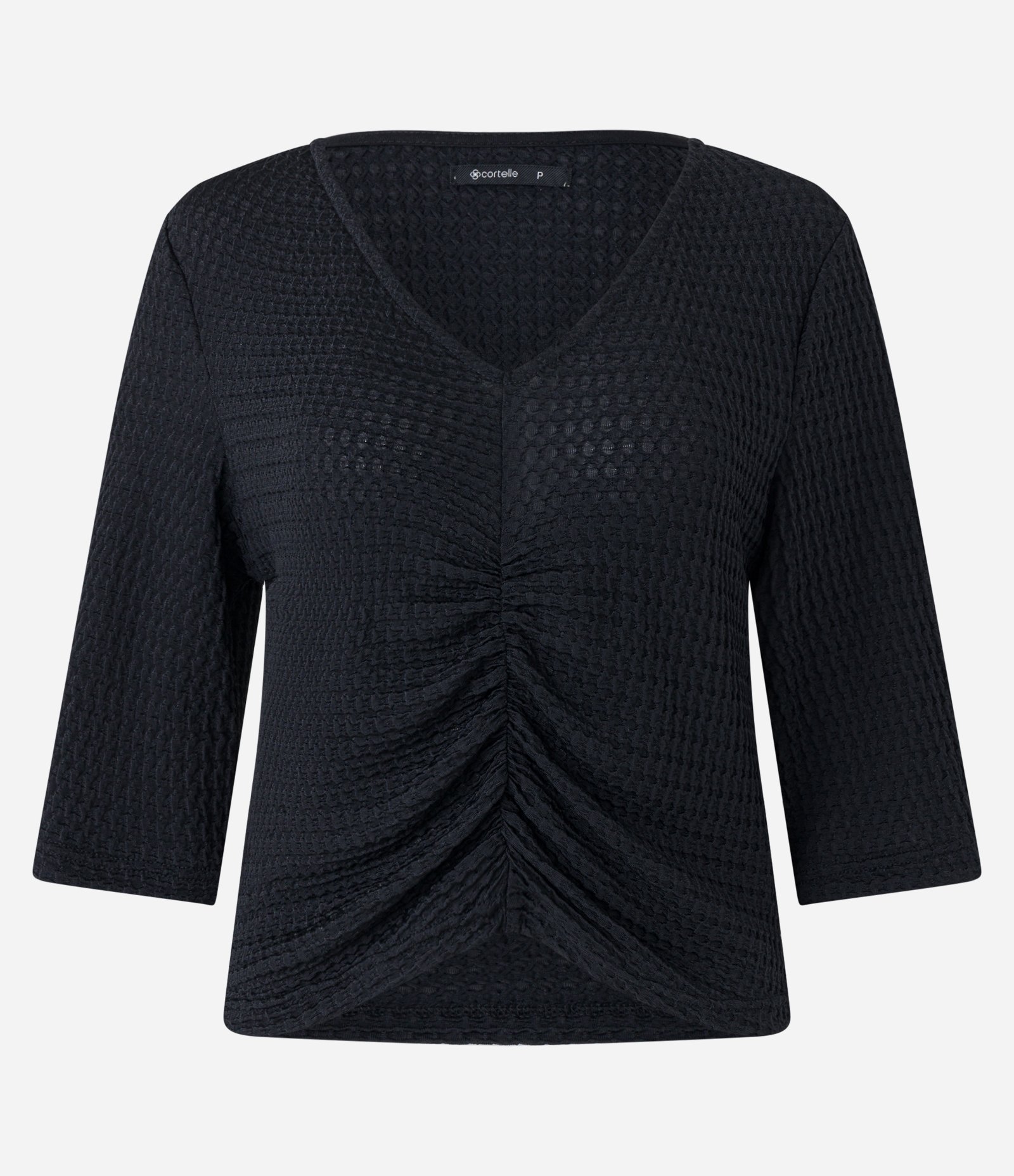 Blusa em Poliamida Texturizada com Recorte Franzido Preto 6