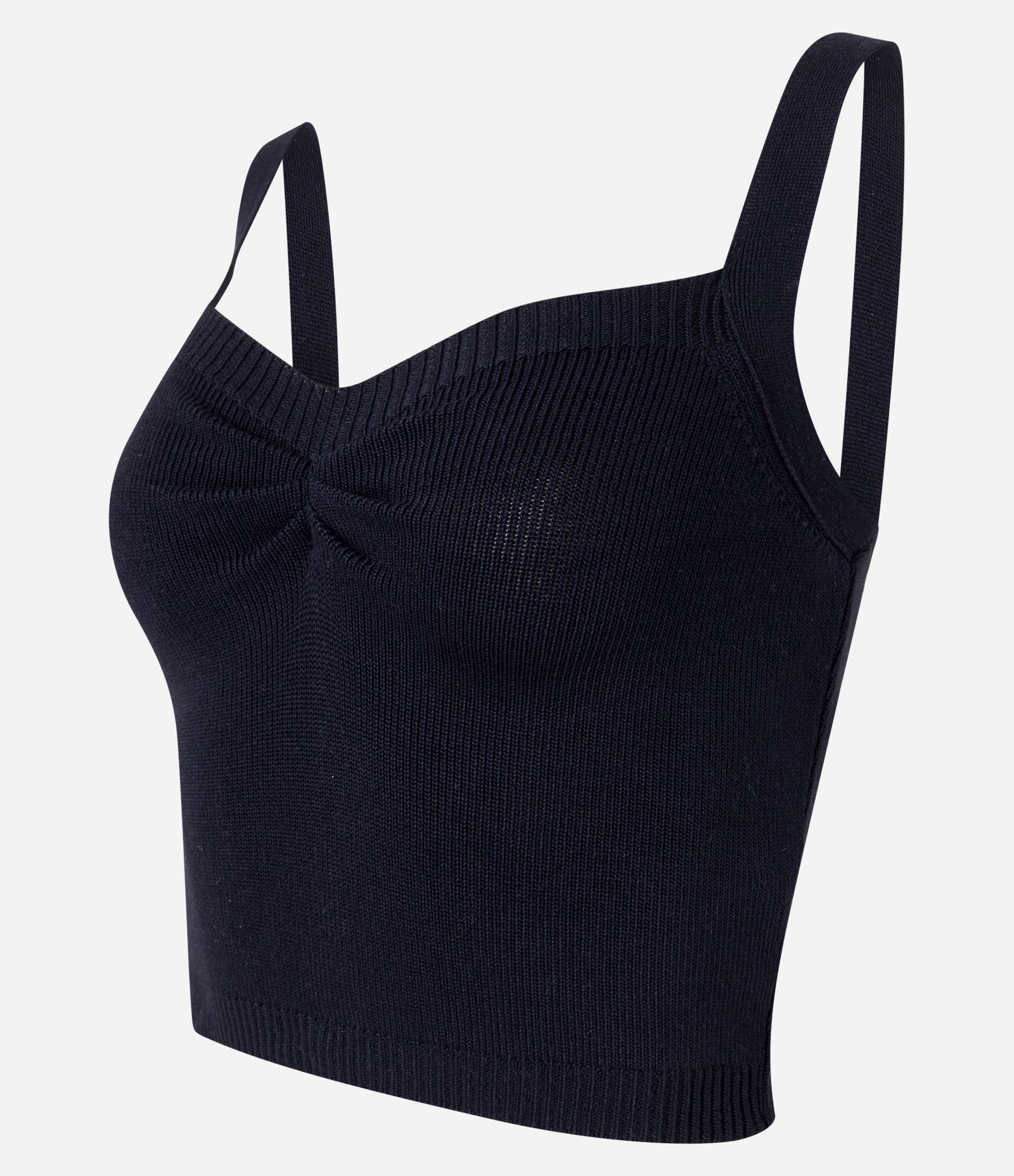 Blusa Cropped em Tricô com Puxadinho no Busto Preto 6