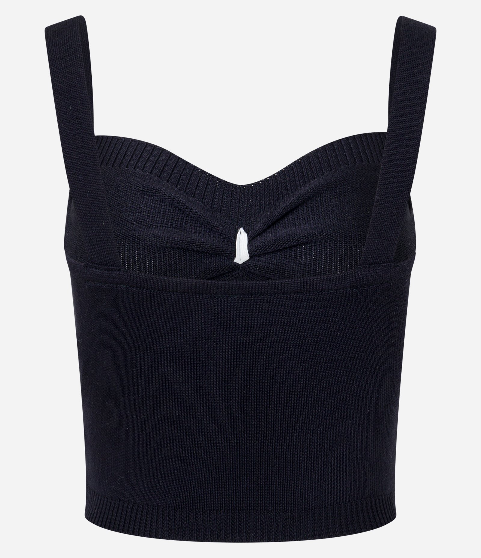 Blusa Cropped em Tricô com Puxadinho no Busto Preto 7