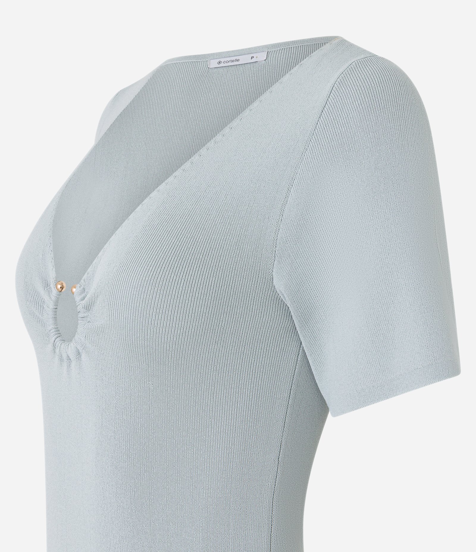 Blusa em Viscose com Argola Aberta no Decote V Cinza 6