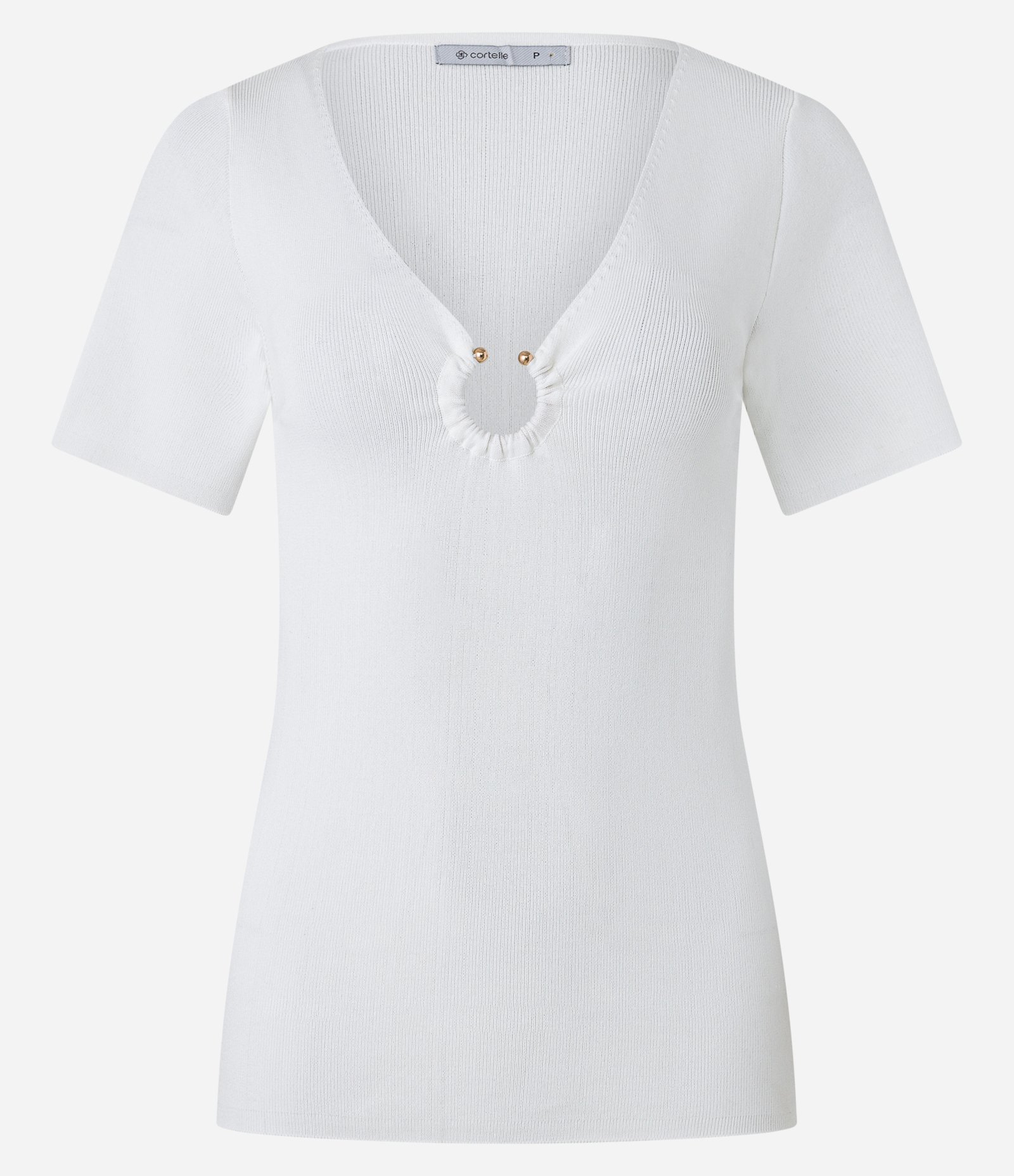 Blusa em Viscose com Argola Aberta no Decote V Branco 5