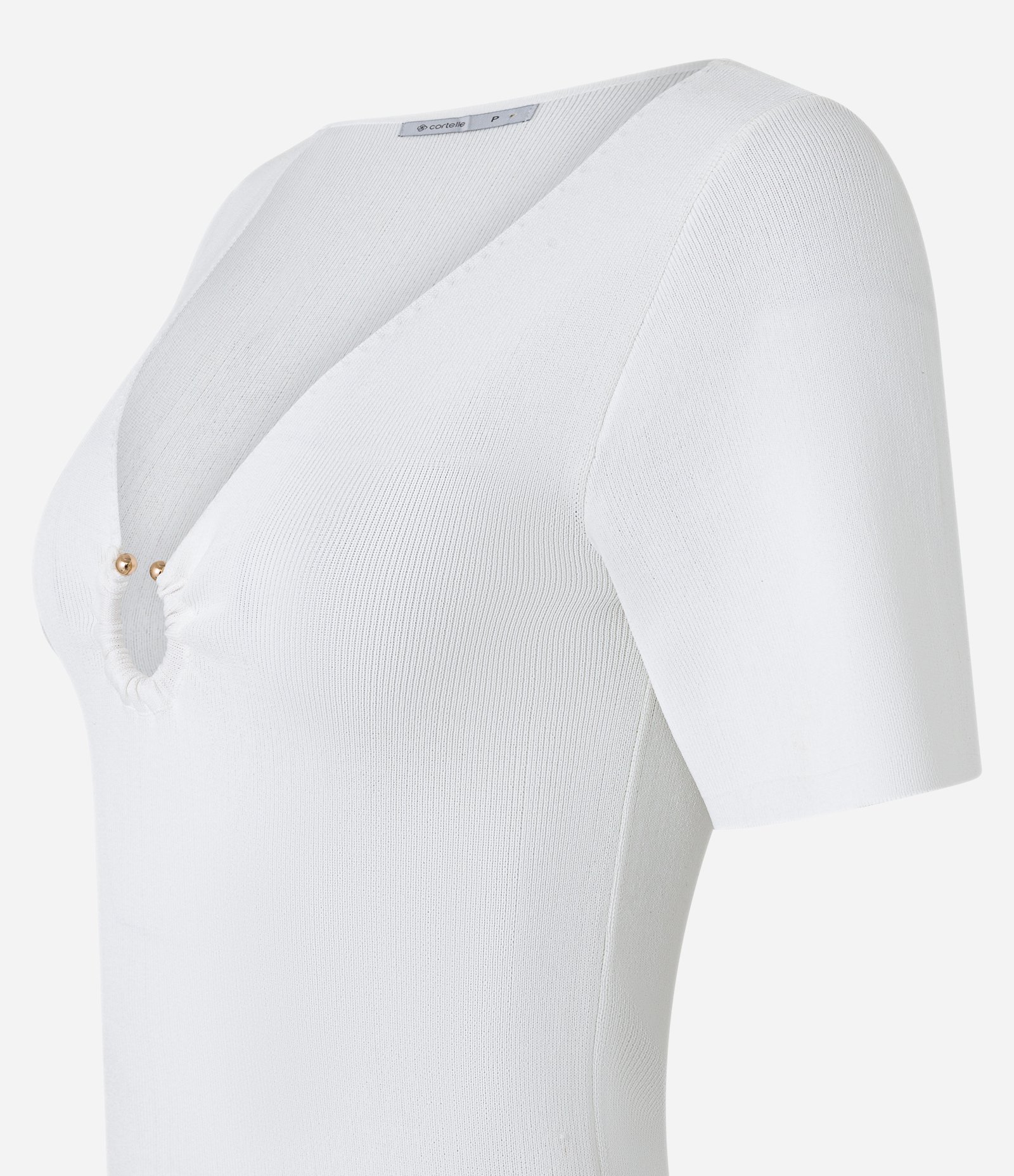 Blusa em Viscose com Argola Aberta no Decote V Branco 6