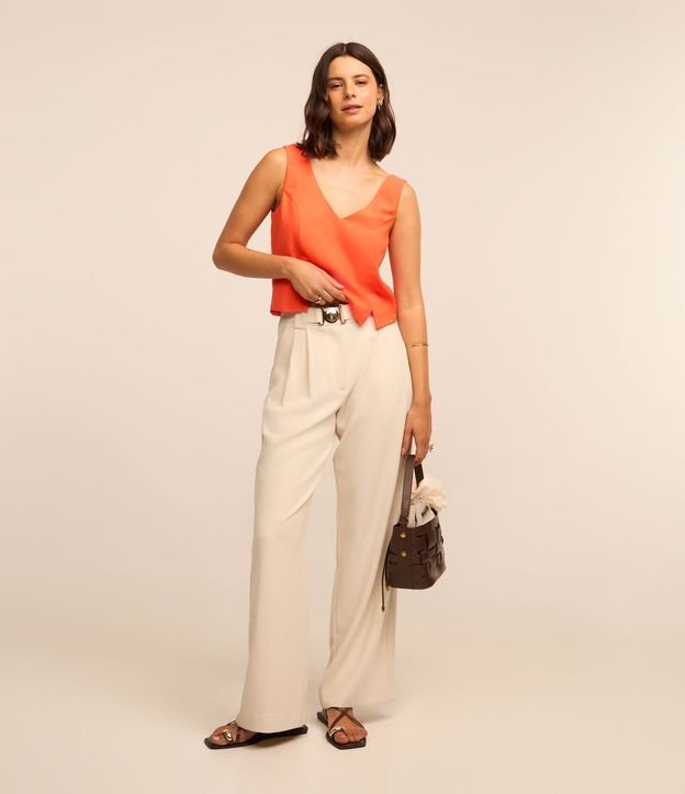 Calça Wide Leg Alfaiatada com Cinto Elástico